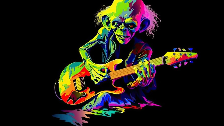 Funny image of gollum playing electric guitar
