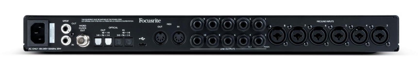 Focusrite Scarlett 18i20 3rd Generation USB-C Audio Interface Back Inputs and Outputs Back Quality Guitar Music Studio Gear