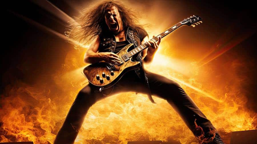 A heavy metal guitarist playing best guitar solos of all time