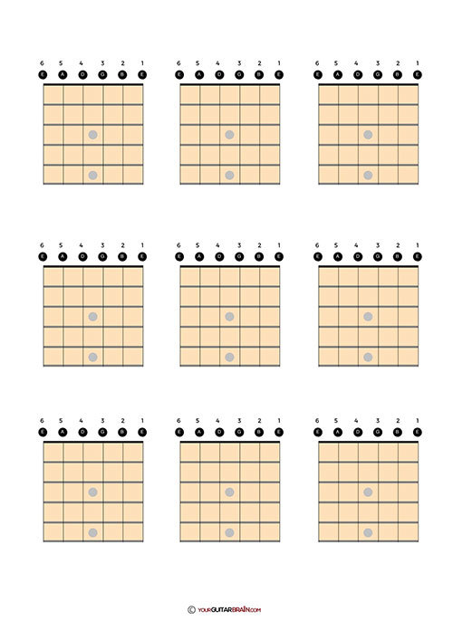 2 x 3 Blank Guitar Chord Box Chart Diagram PDF Free Printout Conventional
