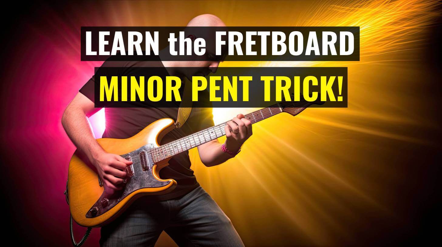 how to learn the guitar fretboard neck notes with octave shapes, minor pentatonic scale lesson, guitar hacks, learn fast