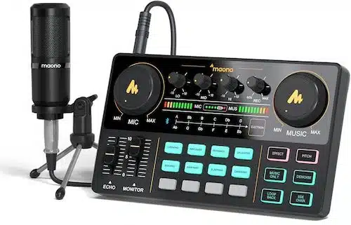MAONO Podcast Equipment Bundle Audio Interface All-in-One Podcast Production Studio with 3.5mm Microphone for Live Streaming, Podcast Recording, podcast mixer, audio interface for live streaming, best mixer for youtube