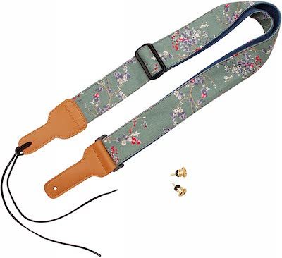 MUSIC FIRST Original Design Vintage Style “Plum Flowers” Soft Cotton & Genuine Leather Guitar Best Kids Women Acoustic Electric Tall Short