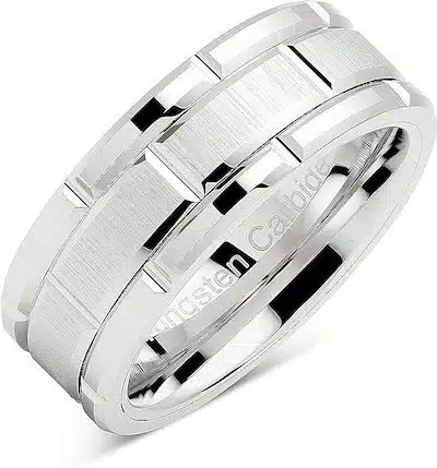 Ring 100S JEWELRY Tungsten Rings For Men Wedding Band White Gold Brick Pattern Rhodium Plated, gift idea music lover, gifts for dad, gifts for husband, gift ides for him, music ring, jewlery gift for men music