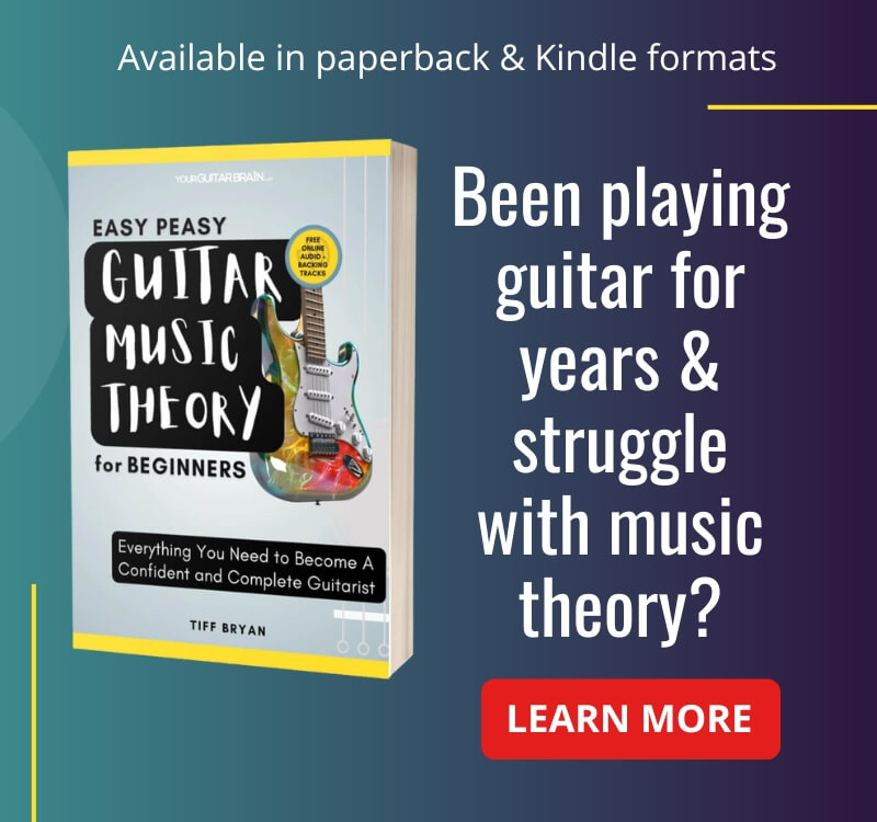 beginner learn guitar book music theory scales, rhythm, chords, learn fretboard notes intermediate