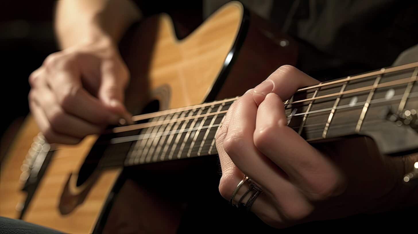 tips to play guitar chords better man playing acoustic guitar close up of fingers tips tricks hacks
