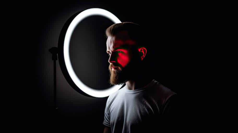 Man in front of ring light making a youtube video
