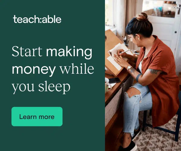Teachable Banner Square, teachable review, teachable discount code, teachable promo code, teachable courses, teachable pricing, google teachable machine, side hustles courses, how to start an online course, online course creation, teachable discount