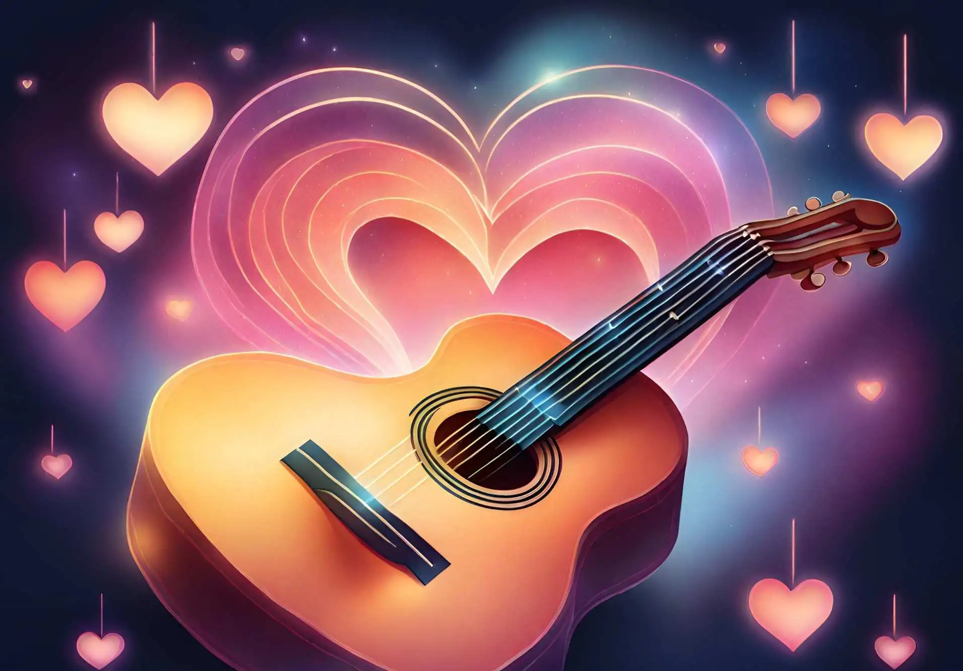 Acoustic guitar with hearts